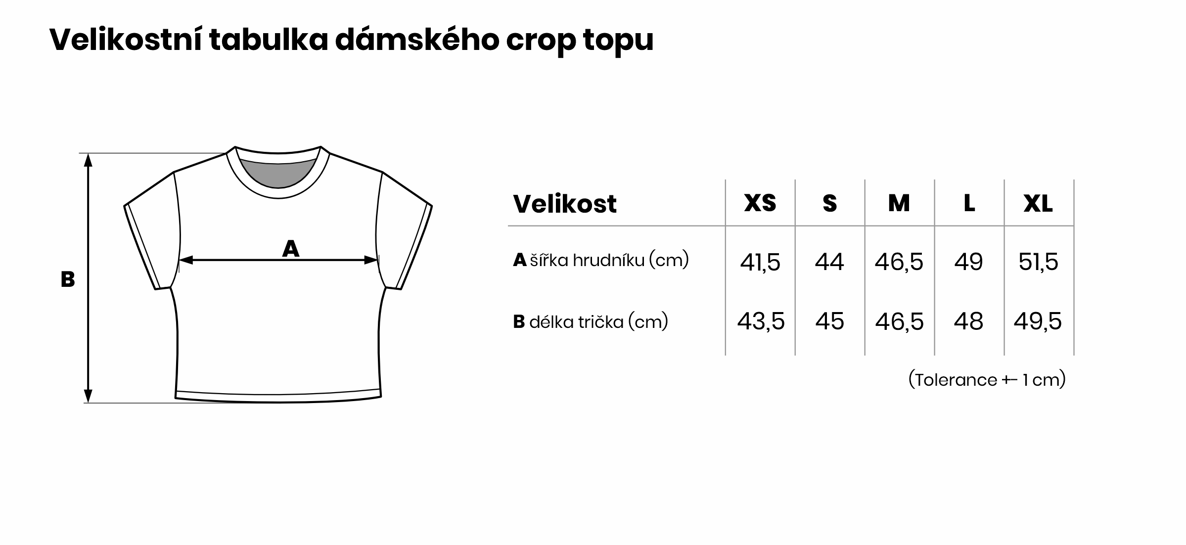 Velikostní tabulka dámského crop topu